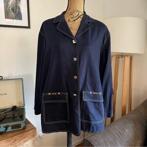 ST John Sport Linen Navy Blue Jacket Size Med Vintage Denim Style Size Large